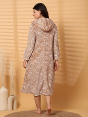 Beige Printed Fur Woolen Nighty