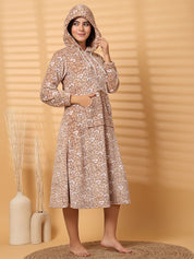 Beige Printed Fur Woolen Nighty