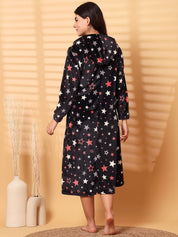 Black Printed Fur Woolen Maternity Nighty