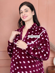 Secret Wish Purple Polka Dot Woolen Winter Maternity Nighty