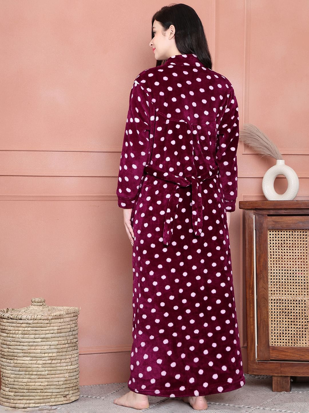 Secret Wish Purple Polka Dot Woolen Winter Maternity Nighty