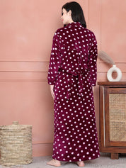 Secret Wish Purple Polka Dot Woolen Winter Maternity Nighty