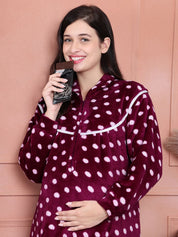 Secret Wish Purple Polka Dot Woolen Winter Maternity Nighty