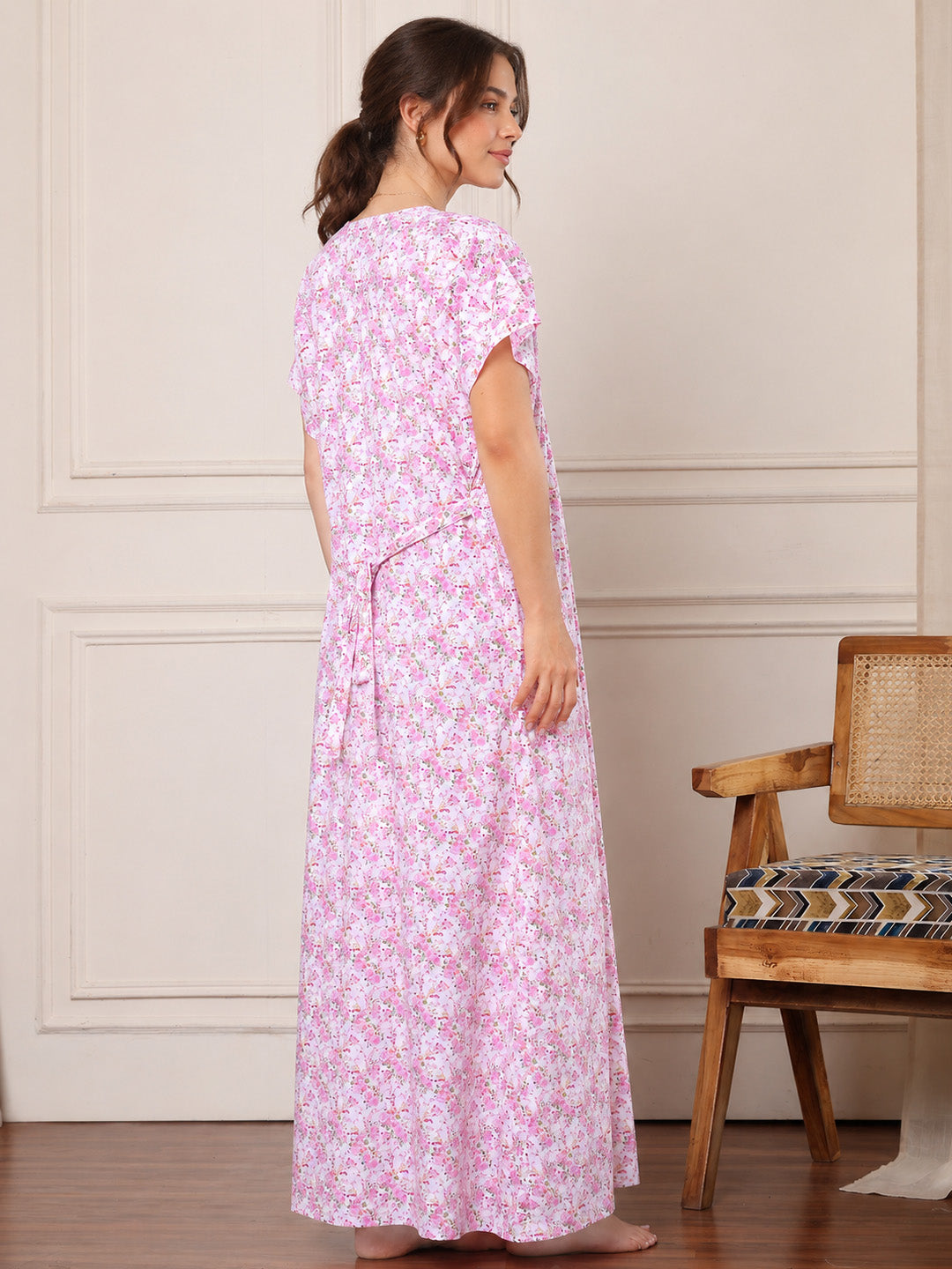 Pink Floral Pure Cotton Nighty