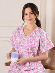 Pink Floral Pure Cotton Nighty