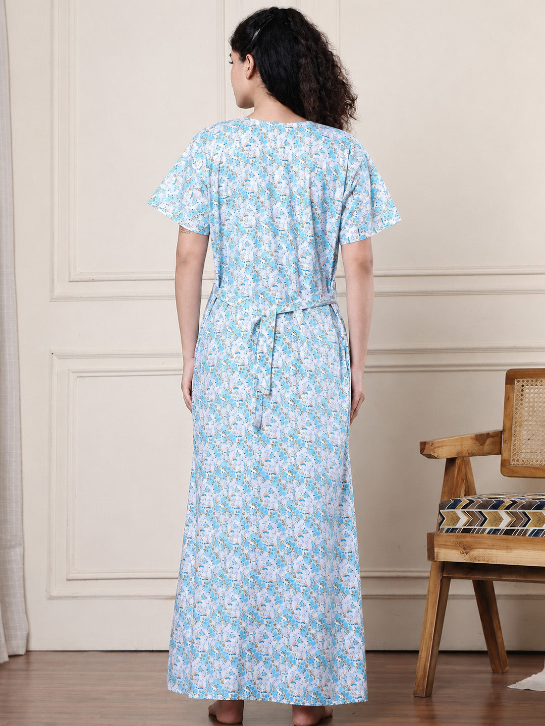 Blue Floral Pure Cotton Nighty