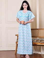 Blue Floral Pure Cotton Nighty