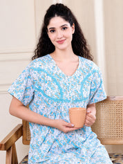 Blue Floral Pure Cotton Nighty