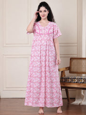 Pink Floral Pure Cotton Nighty