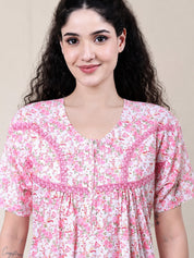 Pink Floral Pure Cotton Nighty