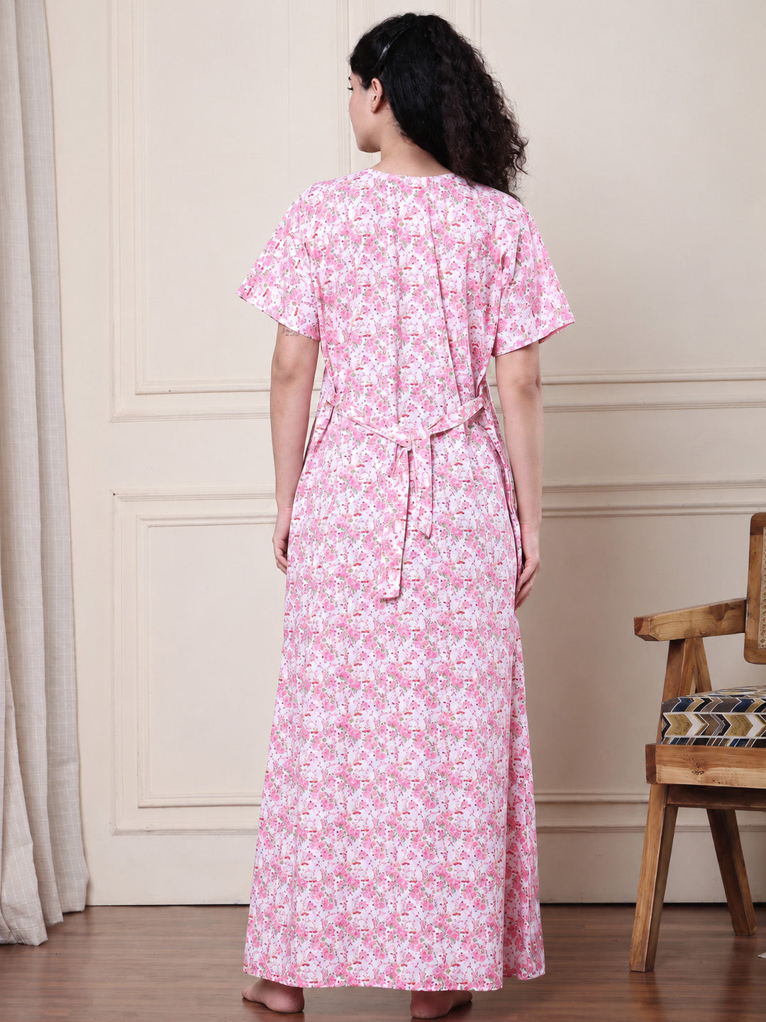 Pink Floral Pure Cotton Nighty