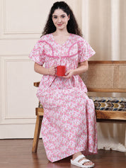 Pink Floral Pure Cotton Nighty