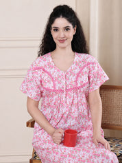 Pink Floral Pure Cotton Nighty