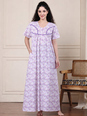 Lavender Floral Pure Cotton Nighty