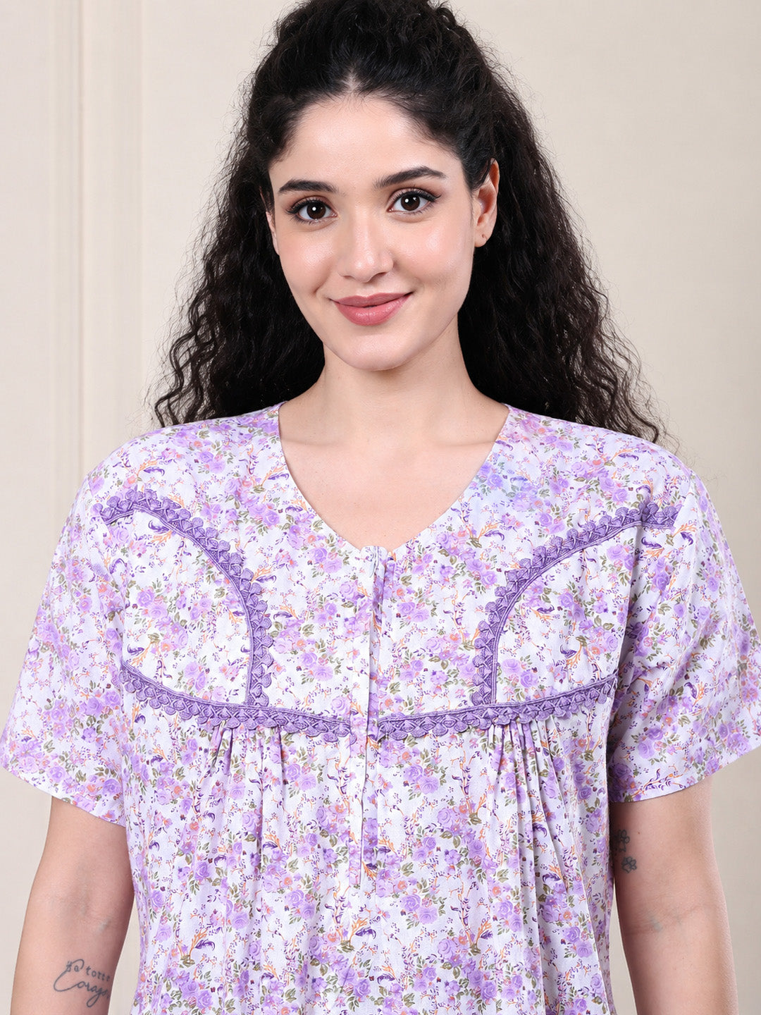 Lavender Floral Pure Cotton Nighty