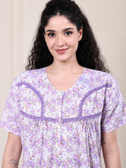 Lavender Floral Pure Cotton Nighty