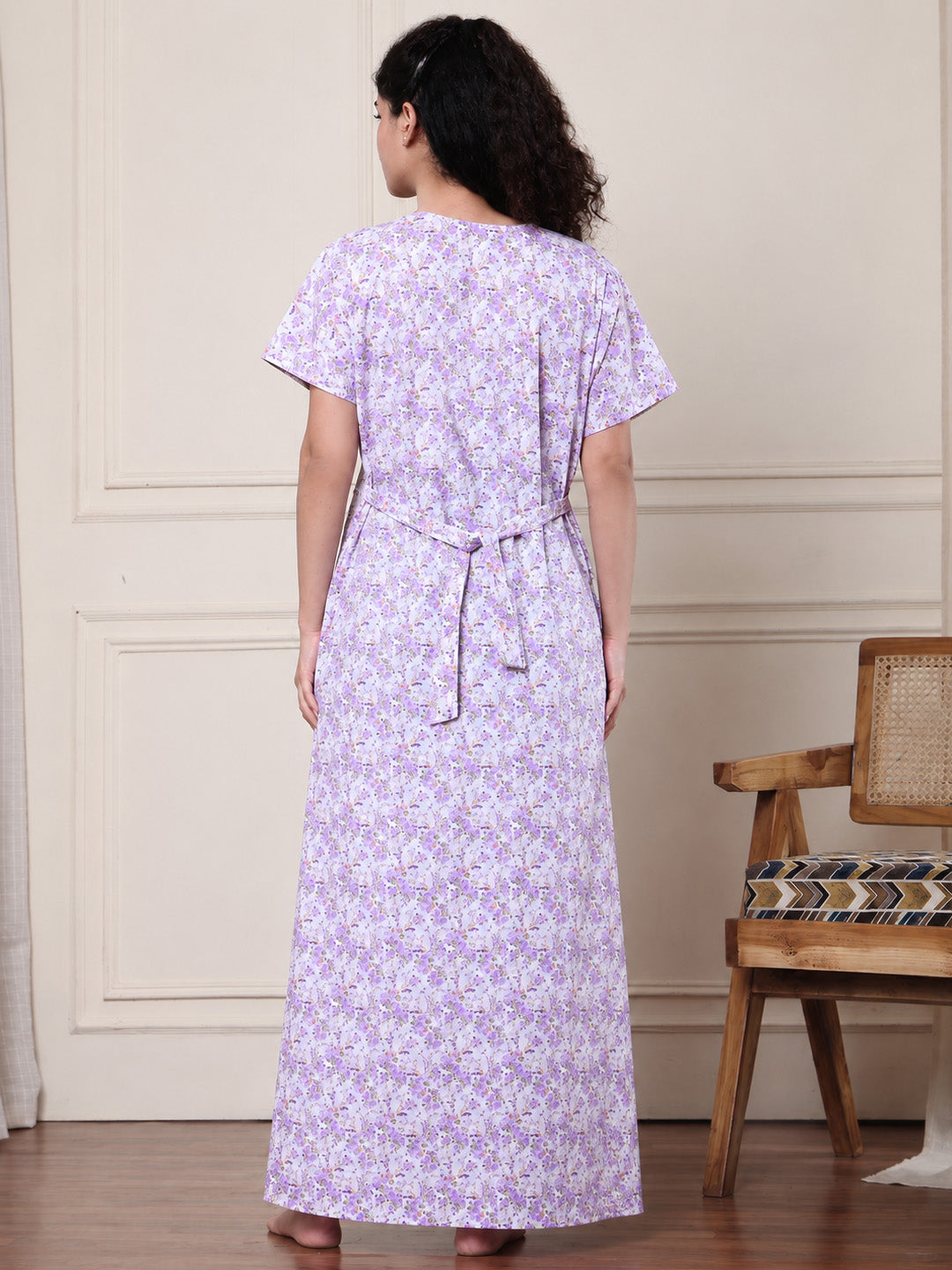 Lavender Floral Pure Cotton Nighty