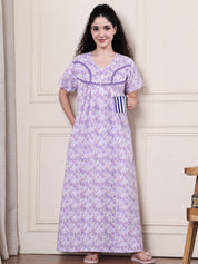 Lavender Floral Pure Cotton Nighty
