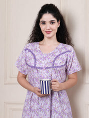 Lavender Floral Pure Cotton Nighty