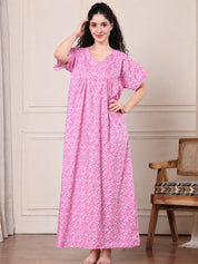 Pink Floral Pure Cotton Nighty