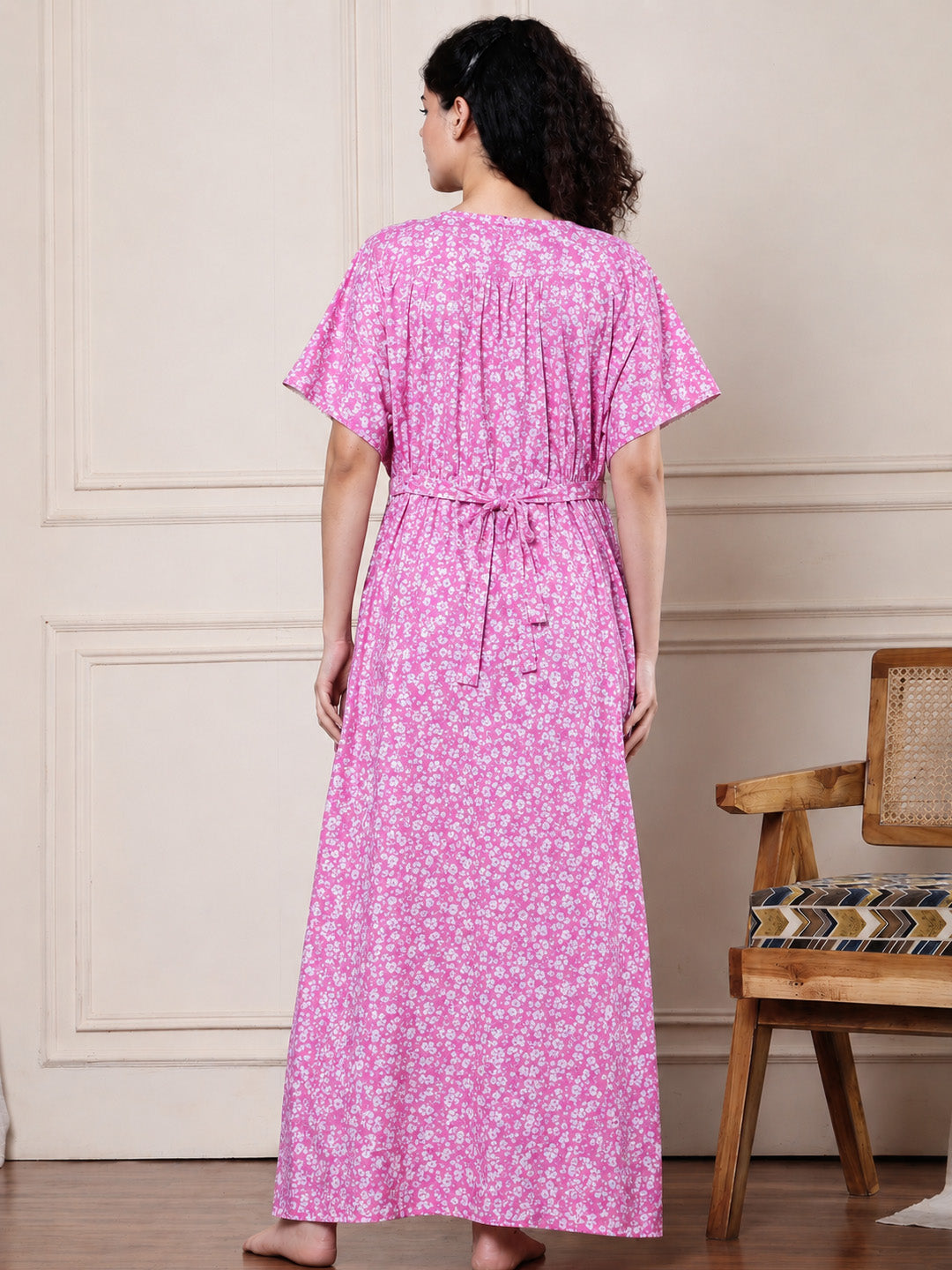Pink Floral Pure Cotton Nighty