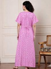 Pink Floral Pure Cotton Nighty
