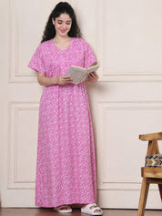Pink Floral Pure Cotton Nighty