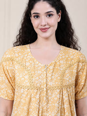 Yellow Floral Pure Cotton Nighty