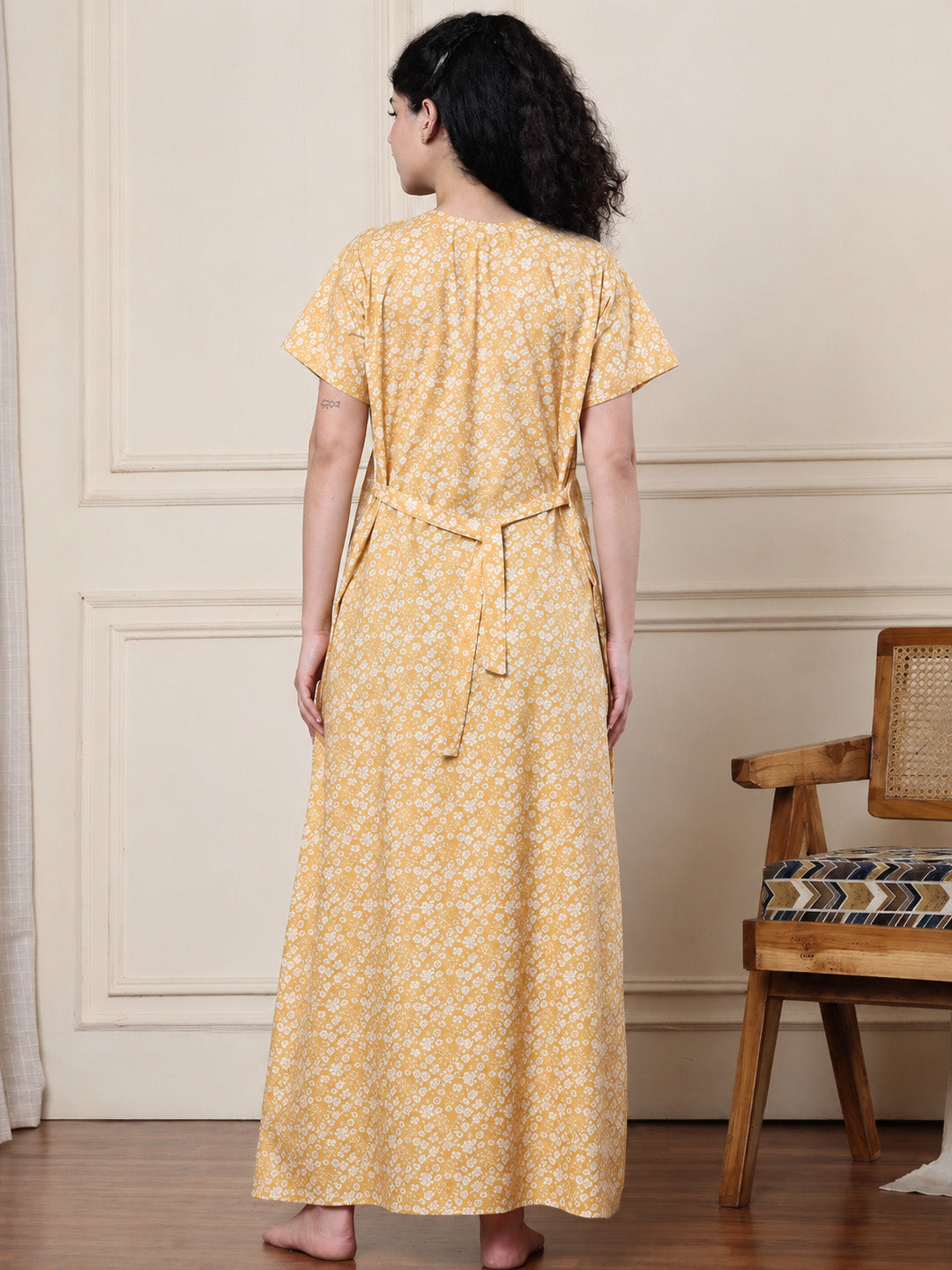 Yellow Floral Pure Cotton Nighty