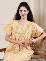 Yellow Floral Pure Cotton Nighty
