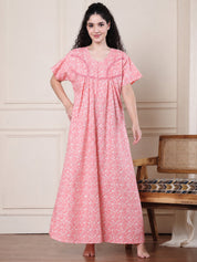Peach Floral Pure Cotton Nighty