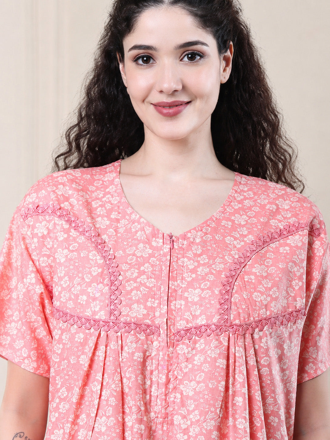 Peach Floral Pure Cotton Nighty
