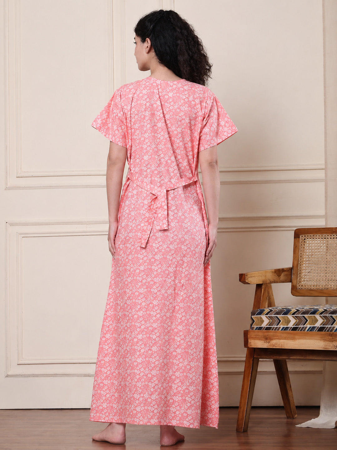 Peach Floral Pure Cotton Nighty