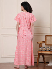 Peach Floral Pure Cotton Nighty