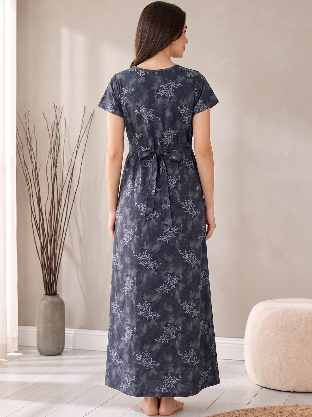 Deep Blue Floral  Cotton Maternity Nighty