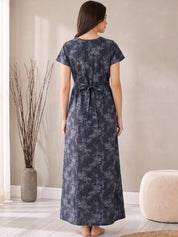 Deep Blue Floral  Cotton Maternity Nighty