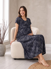 Deep Blue Floral  Cotton Maternity Nighty