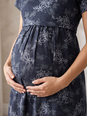 Deep Blue Floral  Cotton Maternity Nighty