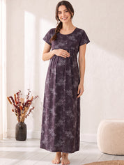 Mauve Purple Floral  Cotton Maternity Nighty