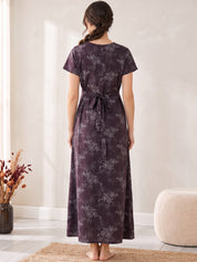 Mauve Purple Floral  Cotton Maternity Nighty