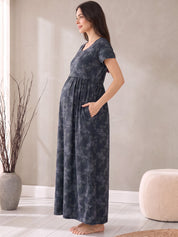 Teal Blue Floral Cotton Maternity Nighty