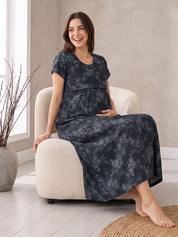 Teal Blue Floral Cotton Maternity Nighty