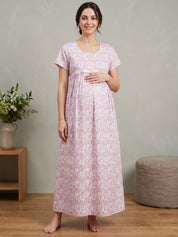 Pink Floral Cotton Maternity Nighty