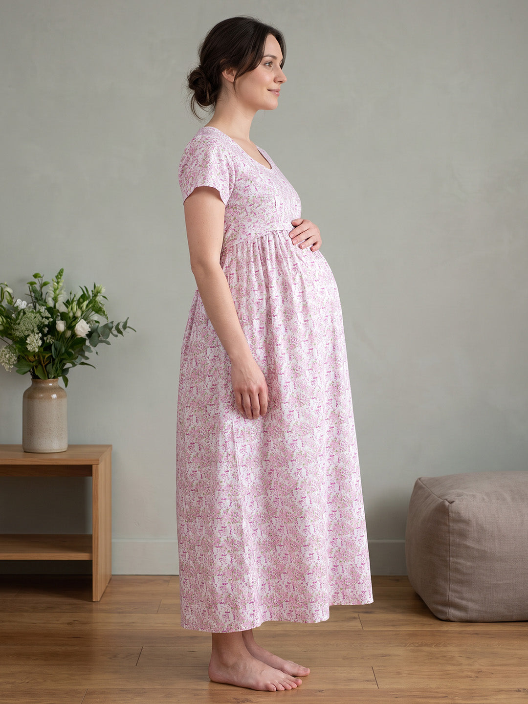 Pink Floral Cotton Maternity Nighty