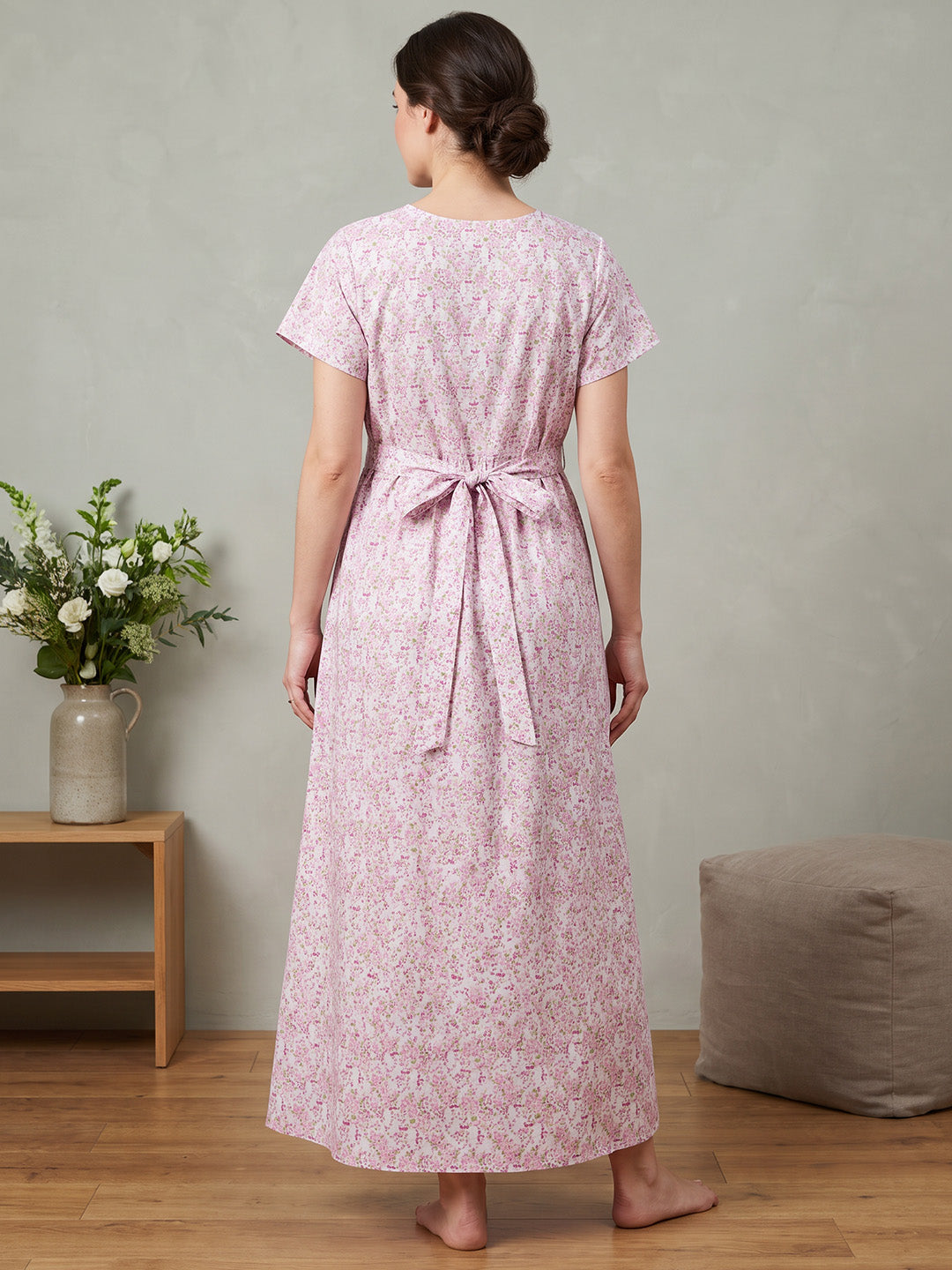 Pink Floral Cotton Maternity Nighty