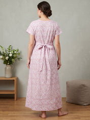 Pink Floral Cotton Maternity Nighty