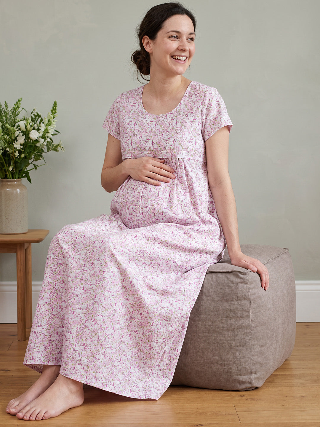 Pink Floral Cotton Maternity Nighty