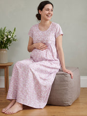 Pink Floral Cotton Maternity Nighty
