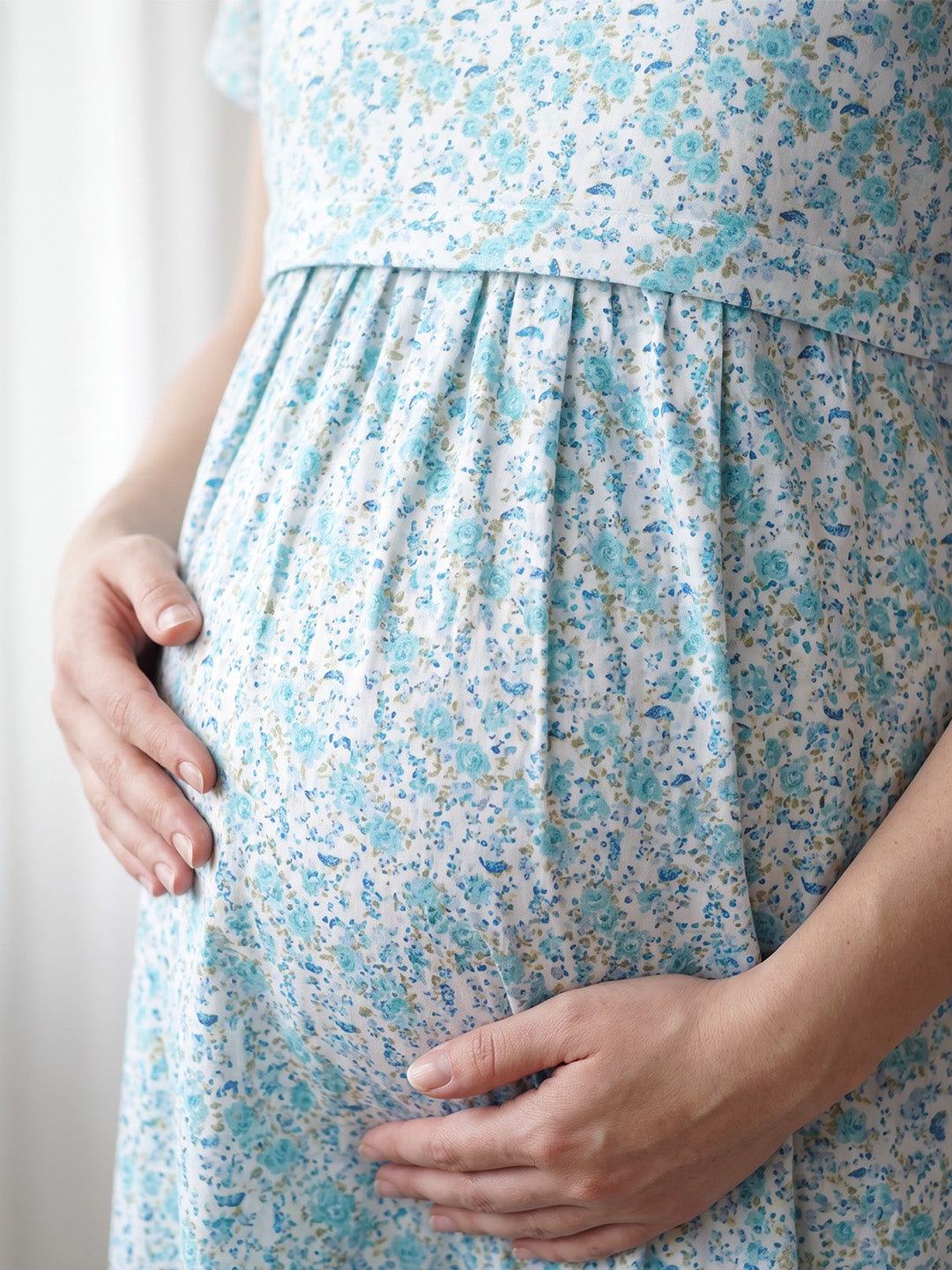 Blue Floral Cotton Maternity Nighty