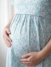 Blue Floral Cotton Maternity Nighty